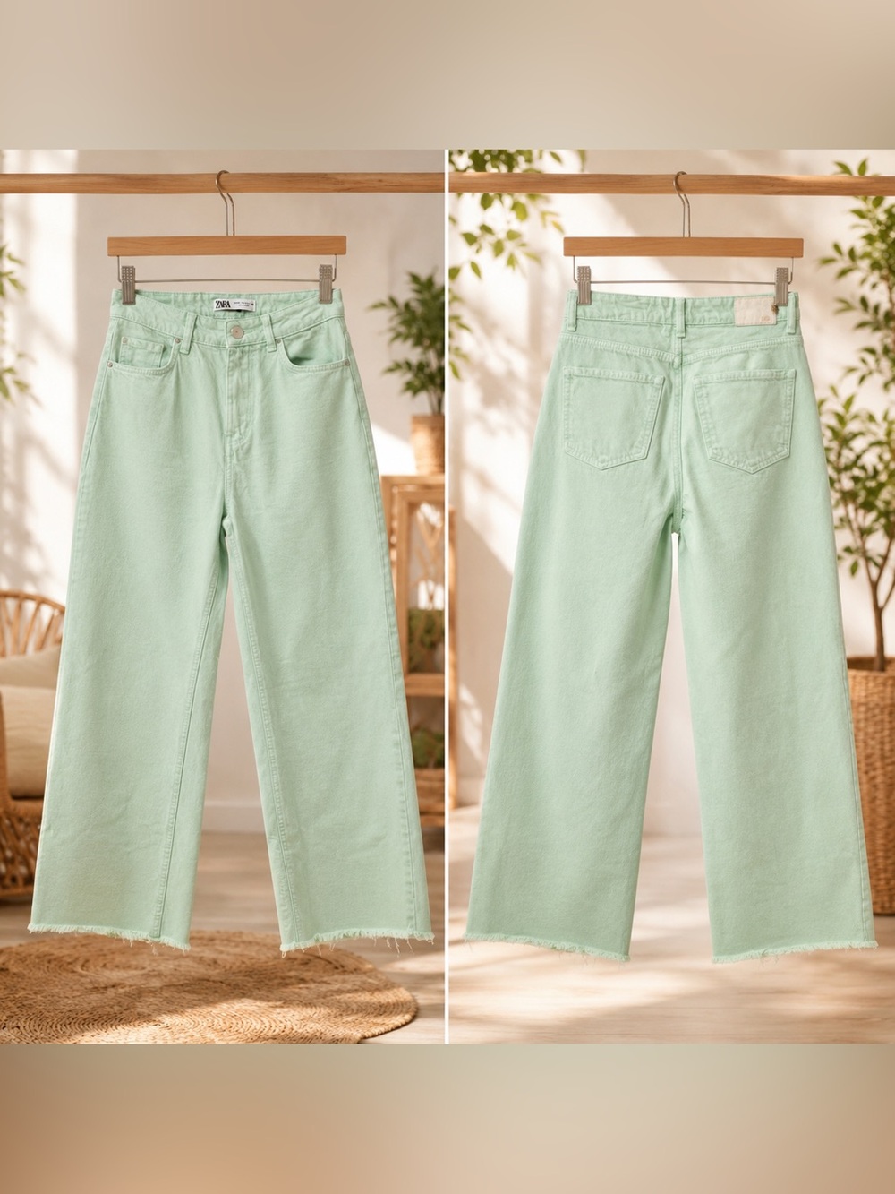 🌿 Not Your Average Blue Denim! 💚 Zara Mint Wide Leg Jeans (US 2 / EUR 34)